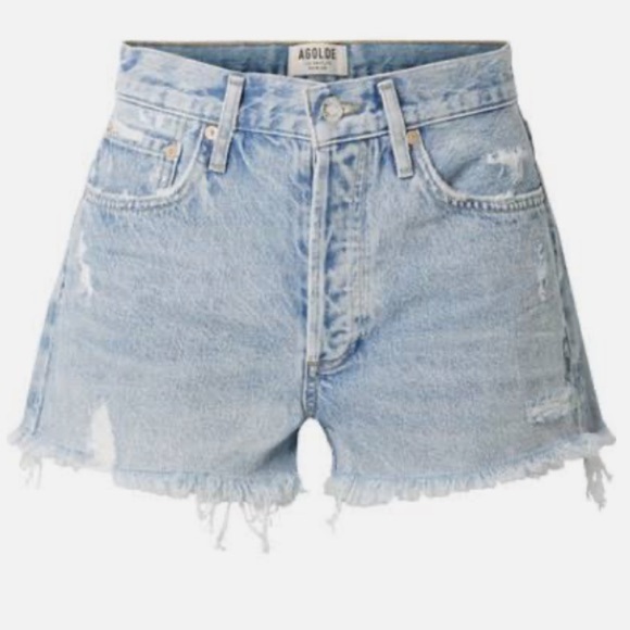 AGOLDE PARKER HIGH WAISTED BUTTON FLY DISTRESSED DENIM SHORTS SZ 28 - Picture 6 of 15
